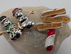 Napier Christmas Holiday Brooch Pin Lot: Snowmen & North Pole Naughty Nice Sign